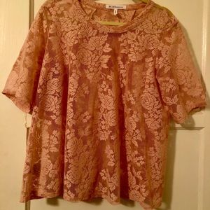 BCBGeneration Pink Lace Short Sleeve Top (L)